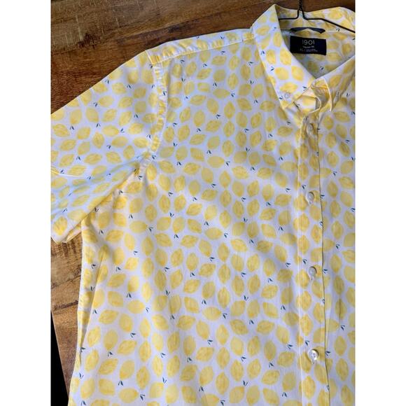 New Men’s 1901 XL Lemon Short Sleeve Button Down Spring Summer Shirt - Picture 3 of 6